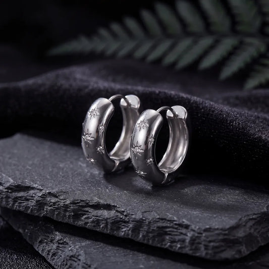 Silver Stone Studded Hoops