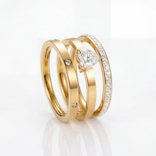 Golden Trio Heart Ring