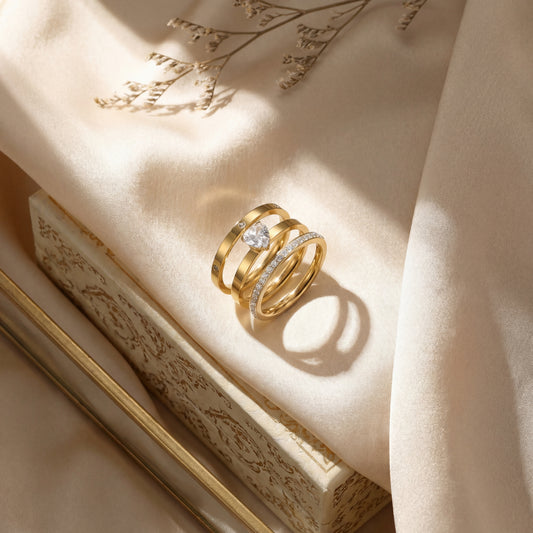Golden Trio Heart Ring