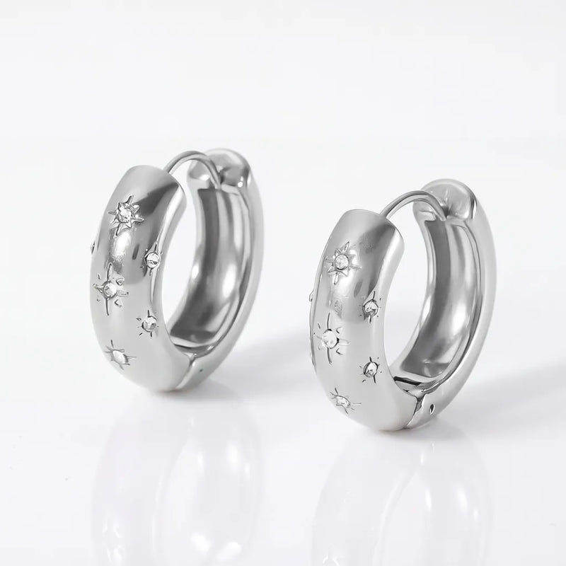 Silver Stone Studded Hoops